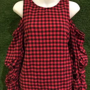 Checked cold shoulder top